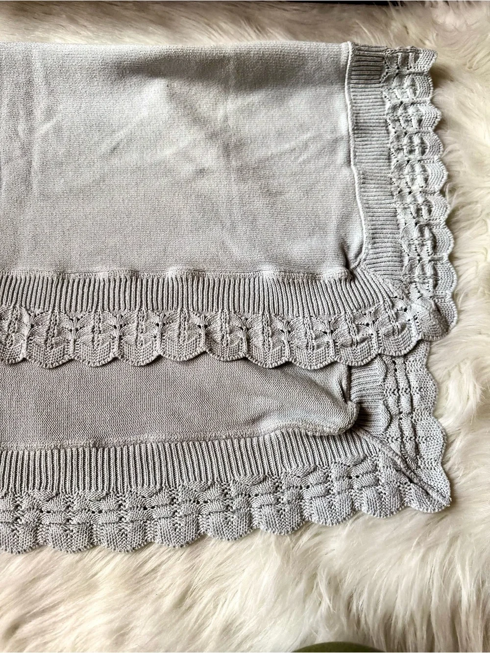 Cotton Jersey Baby Blanket with Knitted‎ Scallop Lace Border